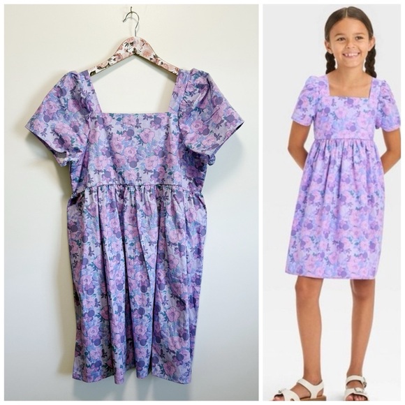 Disney Other - MINNIE MOUSE Disney Purple Floral Square Neck Dress Girls XXL